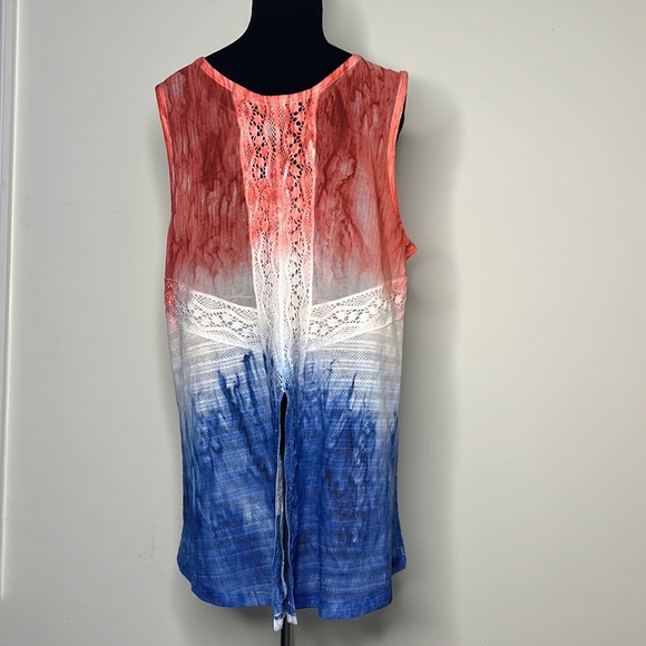 LIVE AND LET LIVE Womens Sharkbite Red Tie Dye Swing Tank Top L - Picture 6 of 9